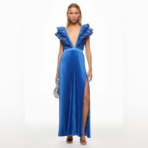 L’idee Blue V-Neck Ruffle Sleeve Maxi Dress (check sizing)